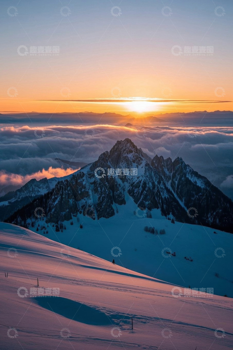 高清大图下载【趣麦麦图】雪山云海日出自然景观