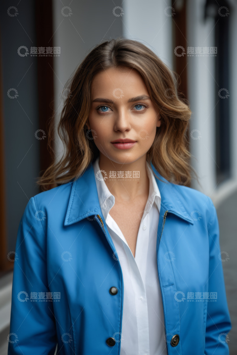 高清大图下载【趣麦麦图】穿蓝色外套的女子人像