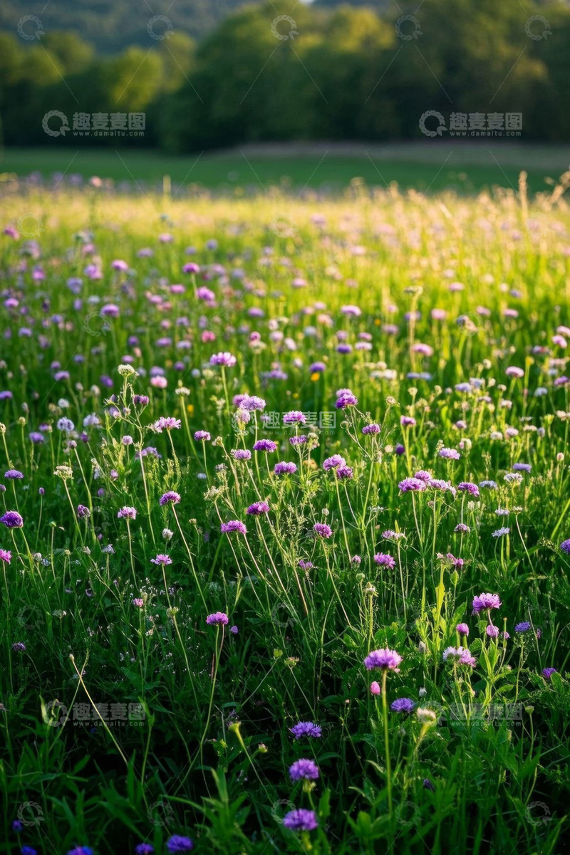 高清大图下载【趣麦麦图】户外紫色野花盛开的草地