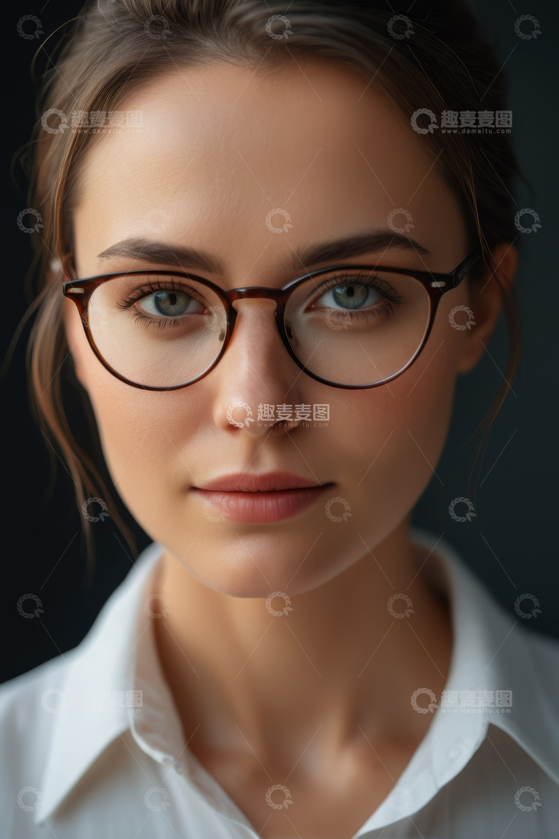 高清大图下载【趣麦麦图】戴眼镜的年轻女性肖像