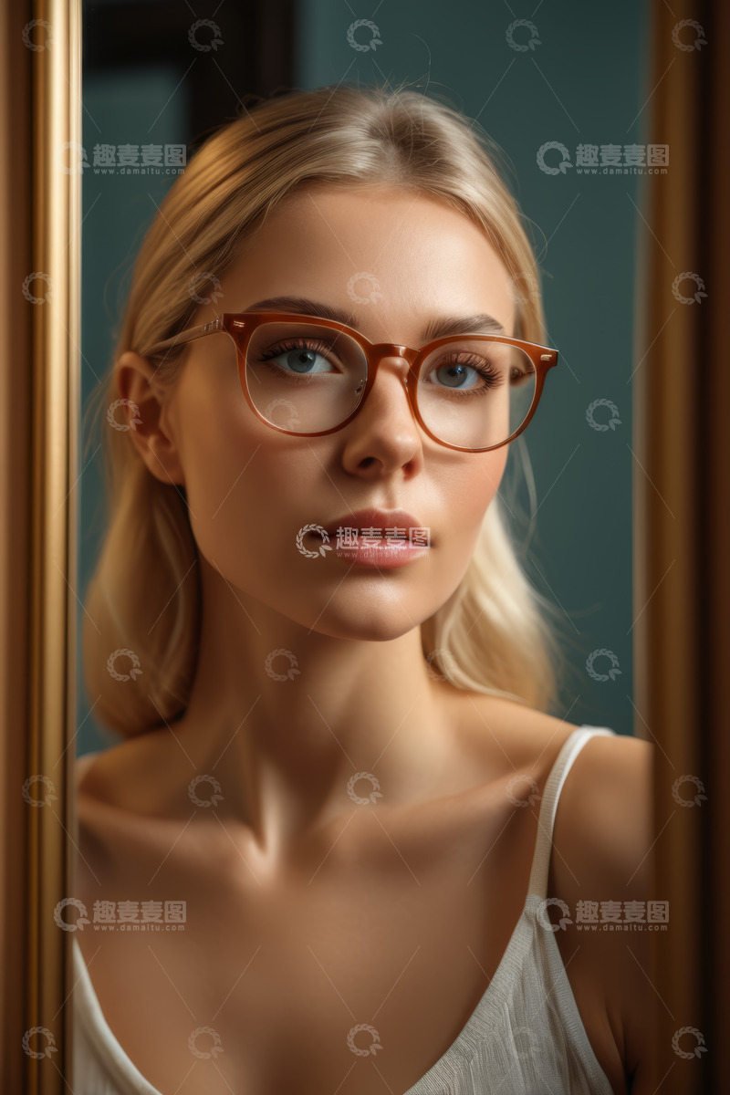 高清大图下载【趣麦麦图】戴眼镜金发女子肖像