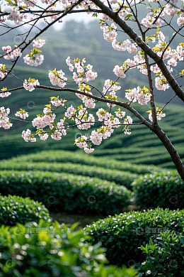高清大图下载【趣麦麦图】茶园樱花自然风景