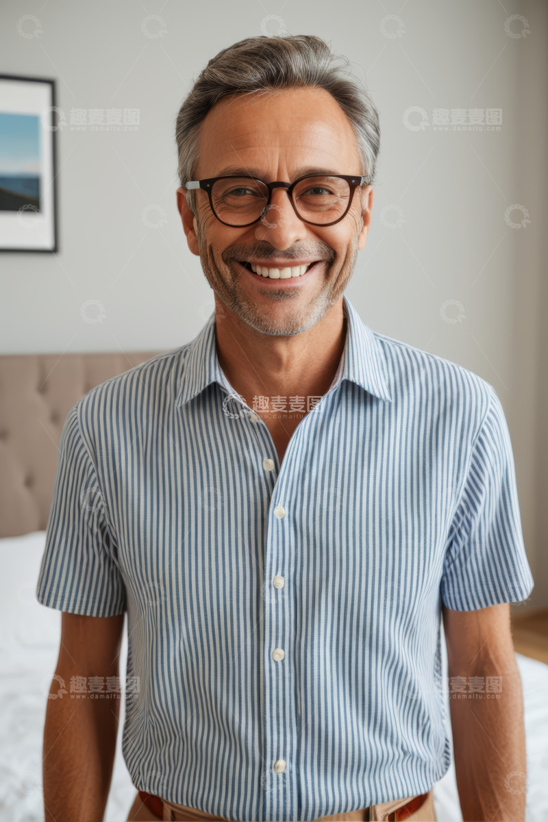 高清大图下载【趣麦麦图】微笑中年男子室内肖像