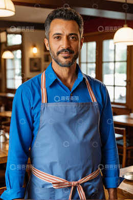 餐厅内穿围裙微笑男士肖像