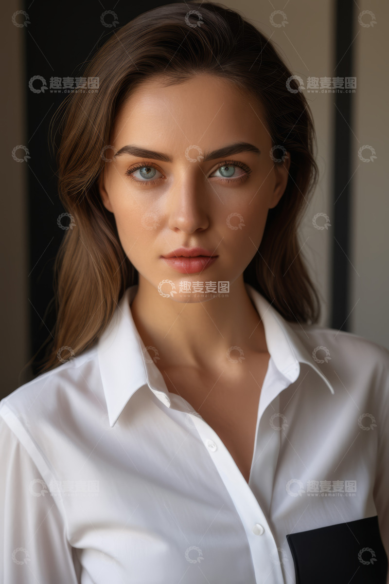 高清大图下载【趣麦麦图】穿白衬衫的女性肖像