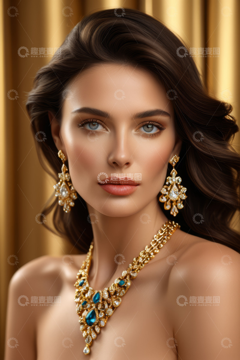 高清大图下载【趣麦麦图】佩戴珠宝首饰的美丽女性肖像