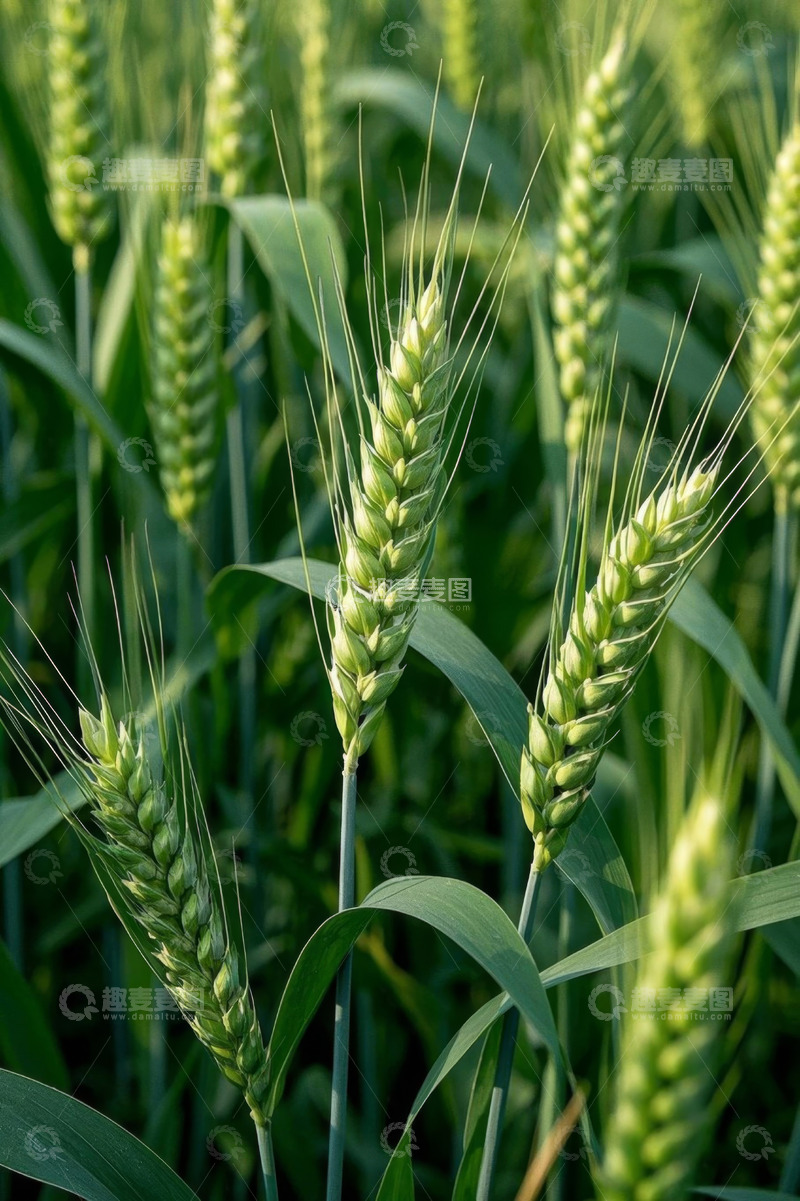 高清大图下载【趣麦麦图】生长中的绿色小麦植株