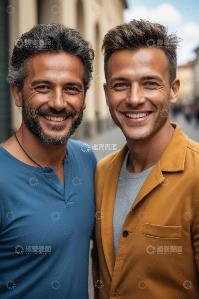 高清大图下载【趣麦麦图】户外微笑的两位男士