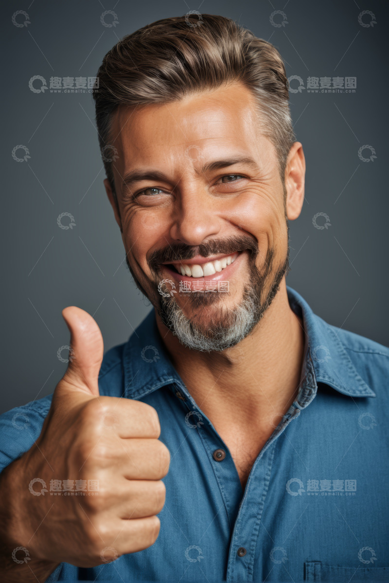 高清大图下载【趣麦麦图】微笑男子竖大拇指肖像