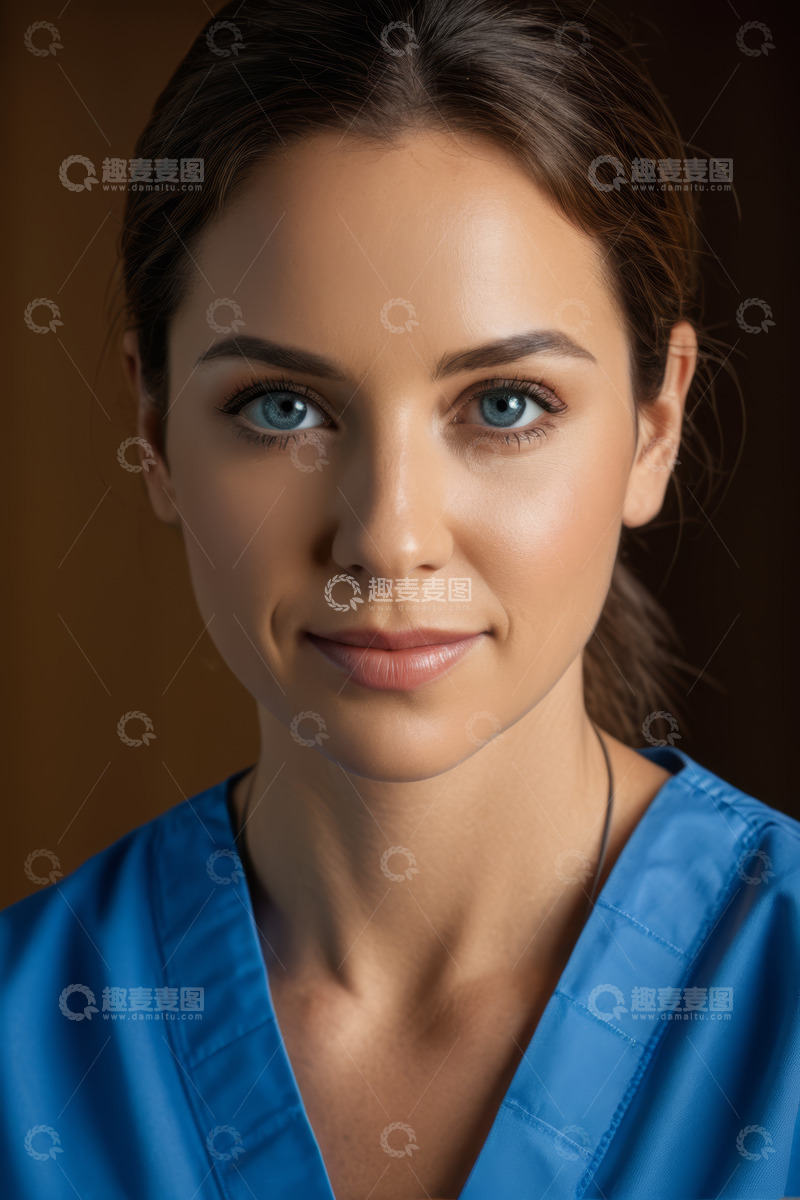高清大图下载【趣麦麦图】穿蓝色制服的女性肖像