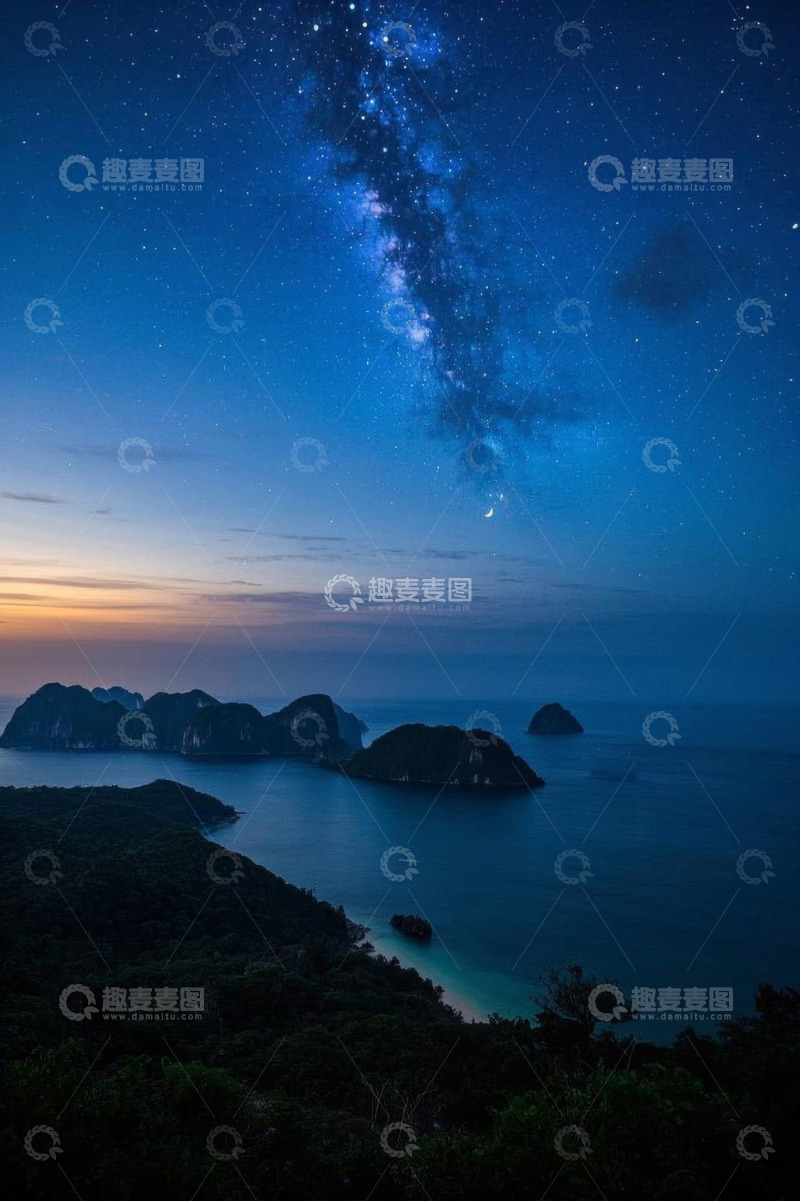 高清大图下载【趣麦麦图】海上星空下的岛屿景观