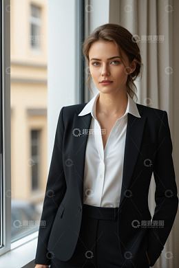 窗边站立的年轻女商人