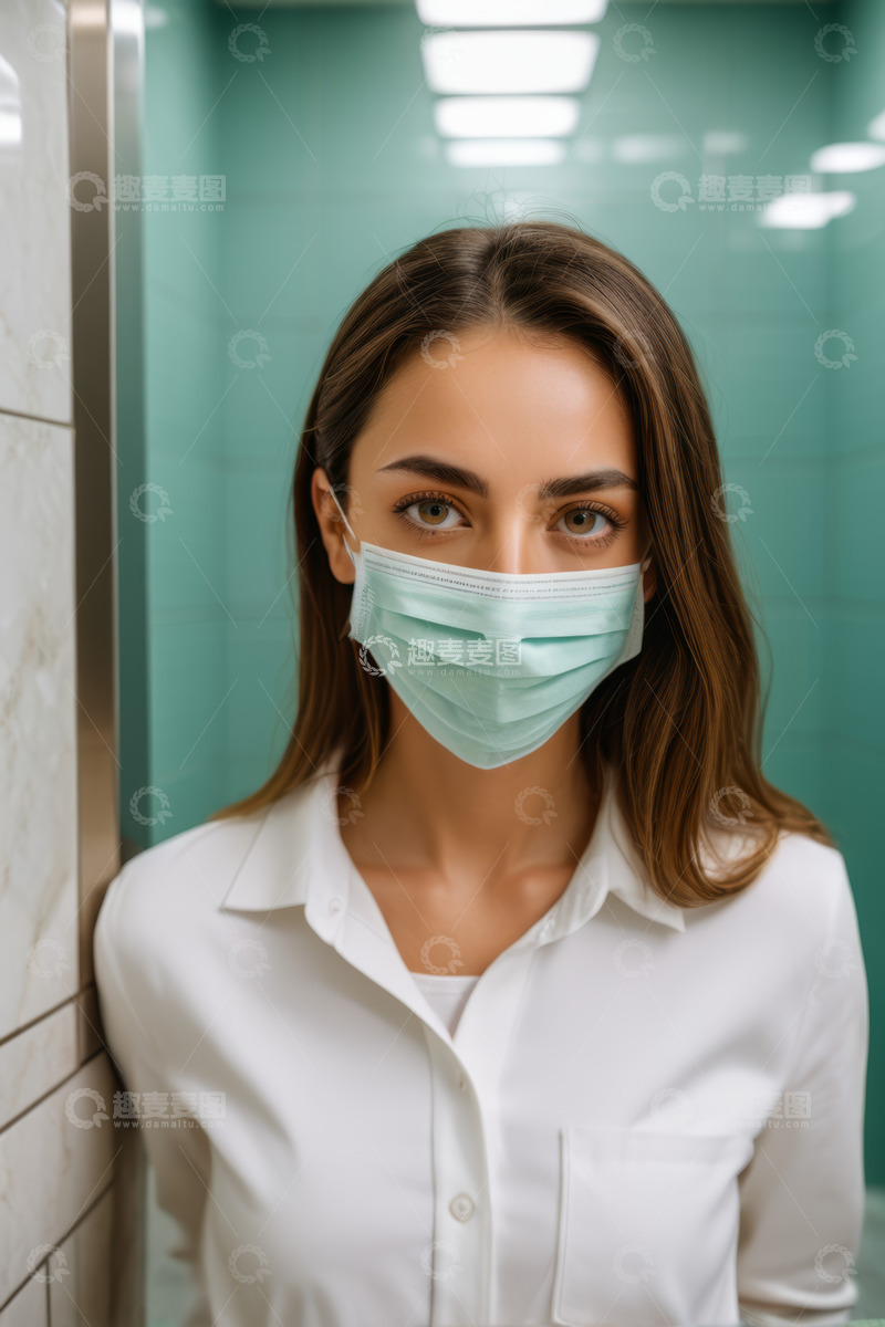 高清大图下载【趣麦麦图】戴口罩女子在电梯内的肖像
