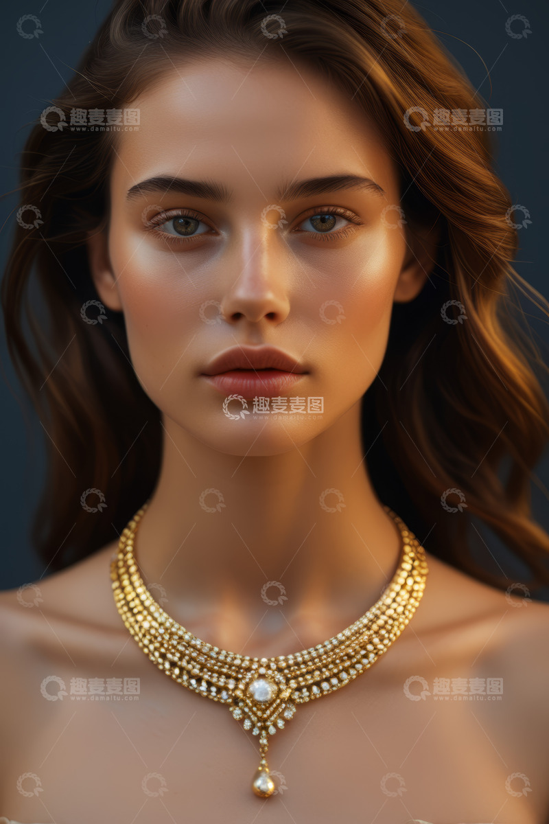 高清大图下载【趣麦麦图】佩戴金项链的女性肖像