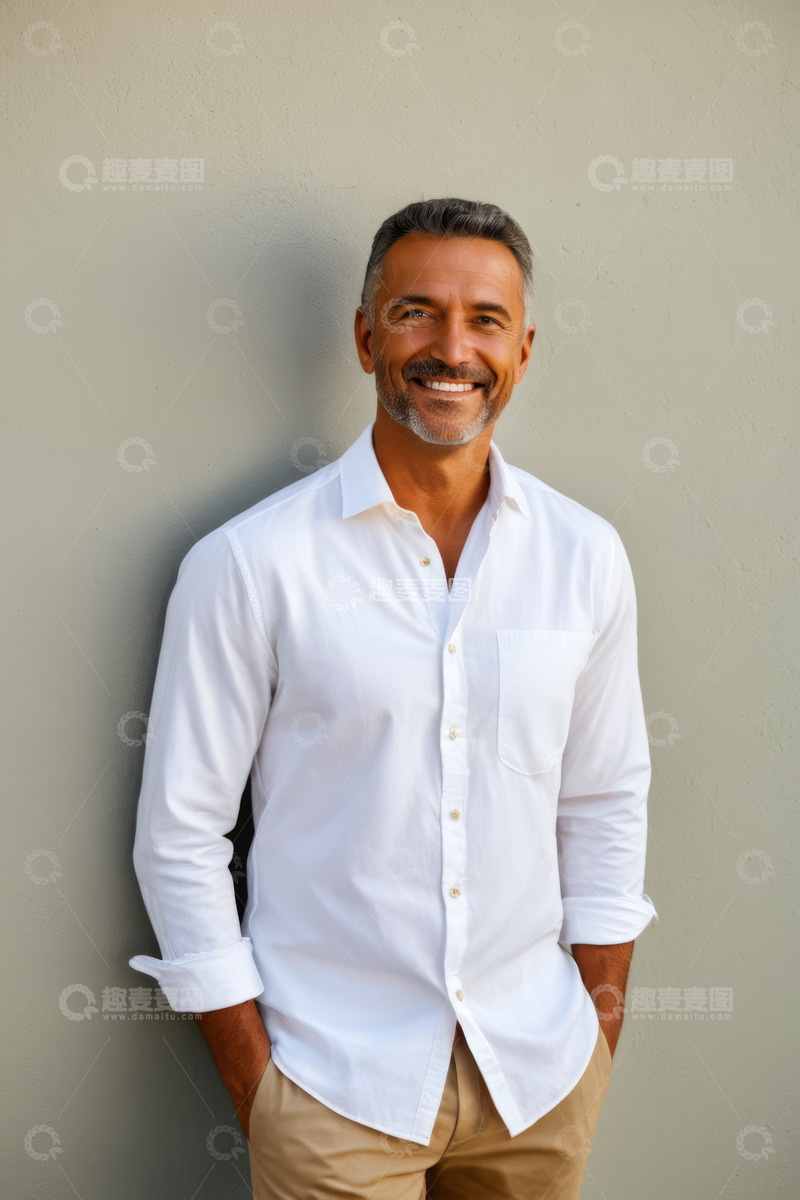 高清大图下载【趣麦麦图】穿着白衬衫微笑的男士