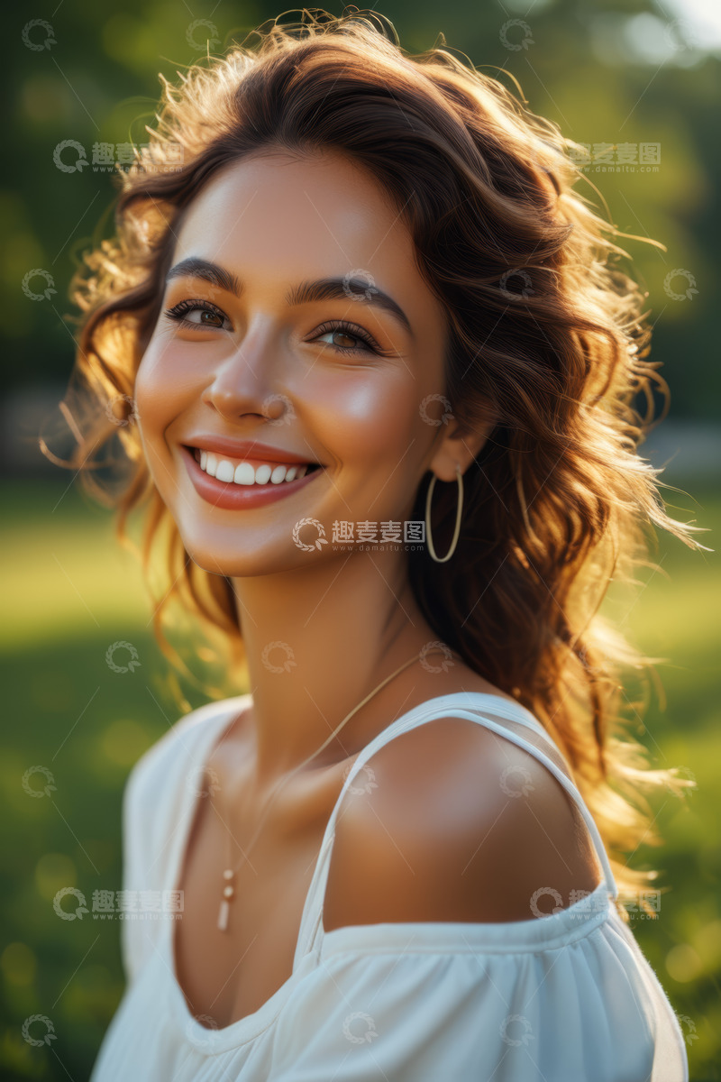 高清大图下载【趣麦麦图】户外微笑女子的特写