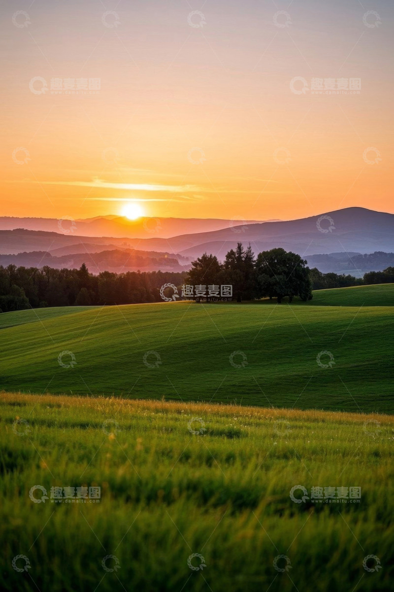 高清大图下载【趣麦麦图】户外草原日落自然风光
