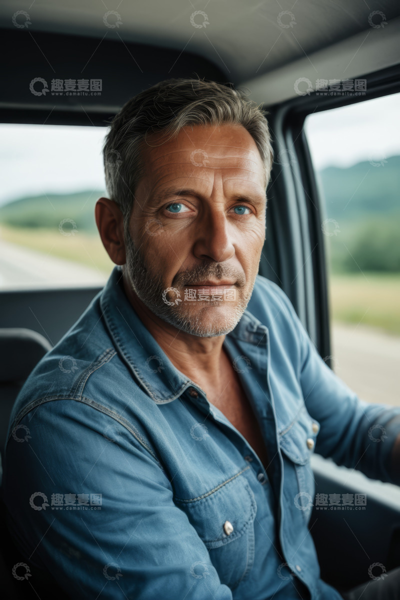 高清大图下载【趣麦麦图】男子坐车内目光直视前方