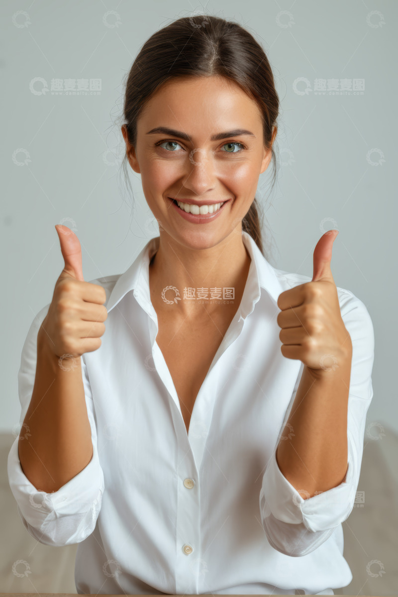 高清大图下载【趣麦麦图】微笑女士竖起双拇指