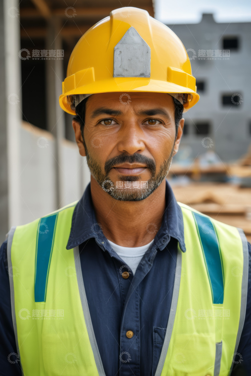高清大图下载【趣麦麦图】建筑工人身着安全装备特写