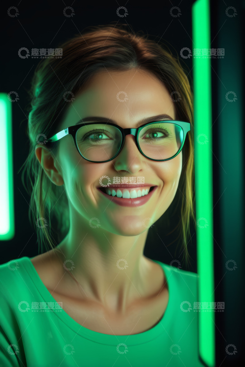 高清大图下载【趣麦麦图】戴眼镜微笑的女性特写