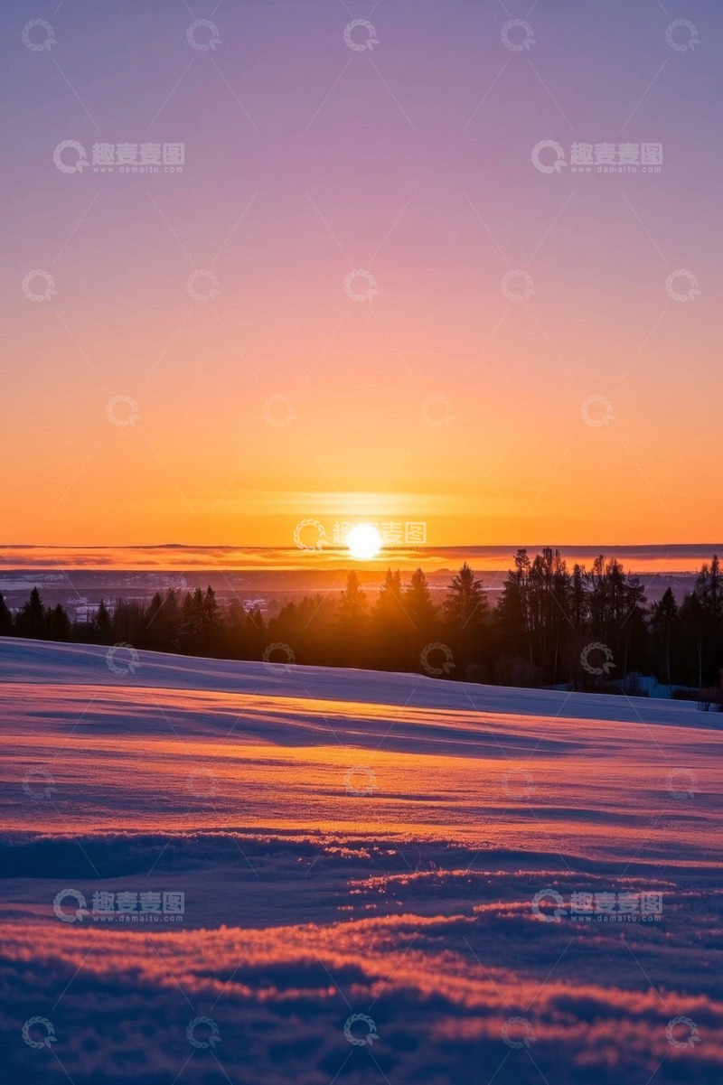 高清大图下载【趣麦麦图】雪地森林日出美景