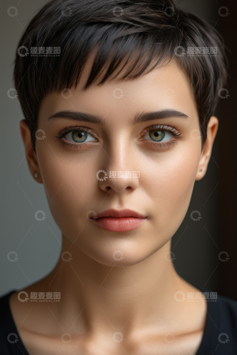 高清大图下载【趣麦麦图】短发女性面部特写画面