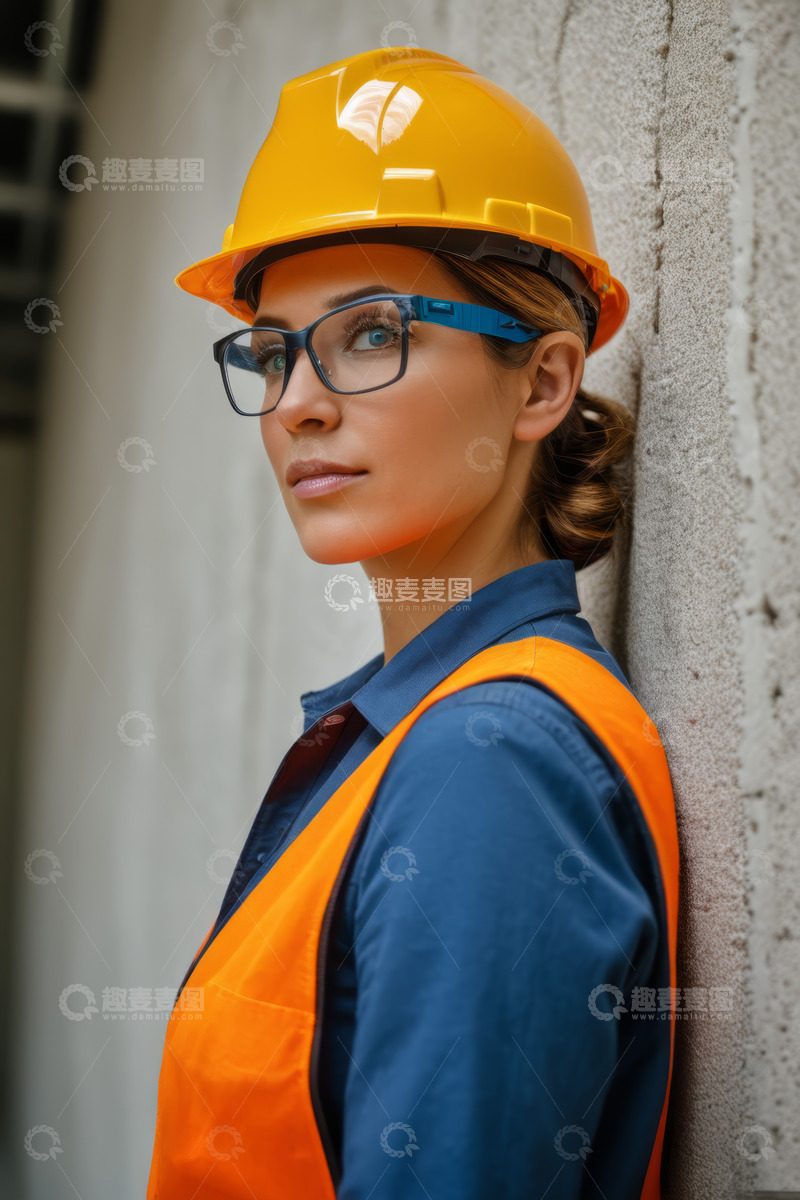 高清大图下载【趣麦麦图】戴安全帽穿工服的女性