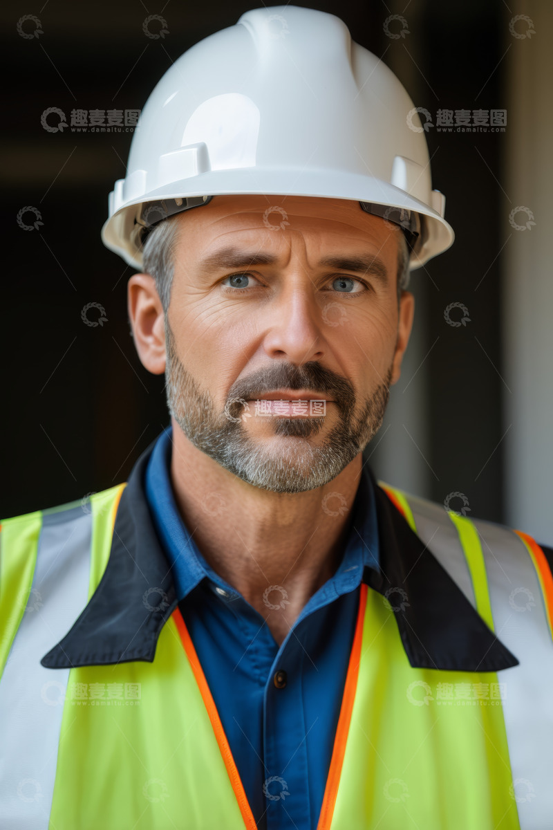 高清大图下载【趣麦麦图】戴安全帽穿反光背心的男性