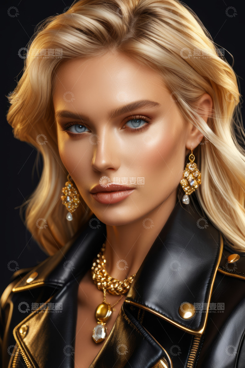 高清大图下载【趣麦麦图】佩戴金饰的时尚女性特写