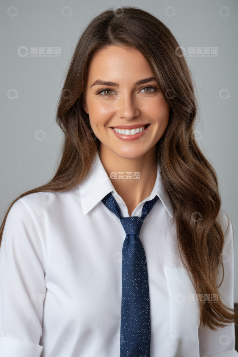 高清大图下载【趣麦麦图】穿衬衫打领带微笑的职业女性