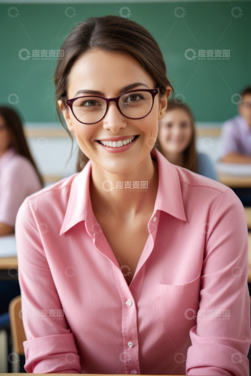 高清大图下载【趣麦麦图】教室中微笑的女教师