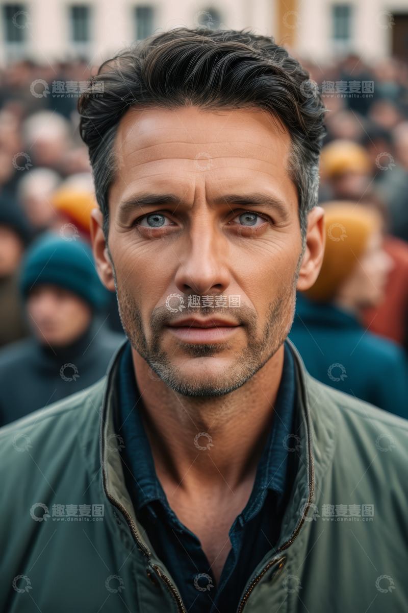 高清大图下载【趣麦麦图】男子特写及背景人群