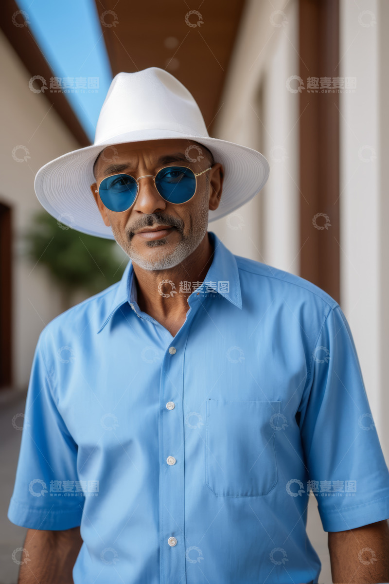 高清大图下载【趣麦麦图】戴帽墨镜男子户外肖像