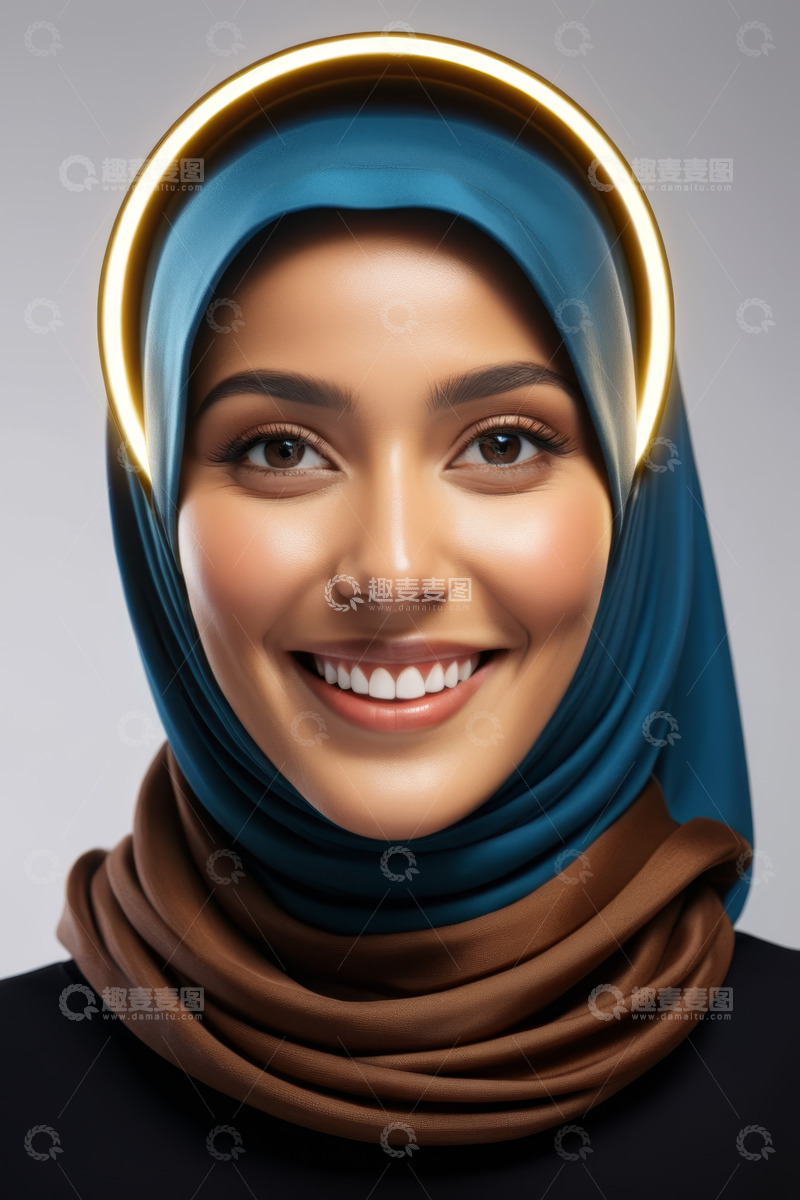 高清大图下载【趣麦麦图】戴头巾微笑的女性肖像