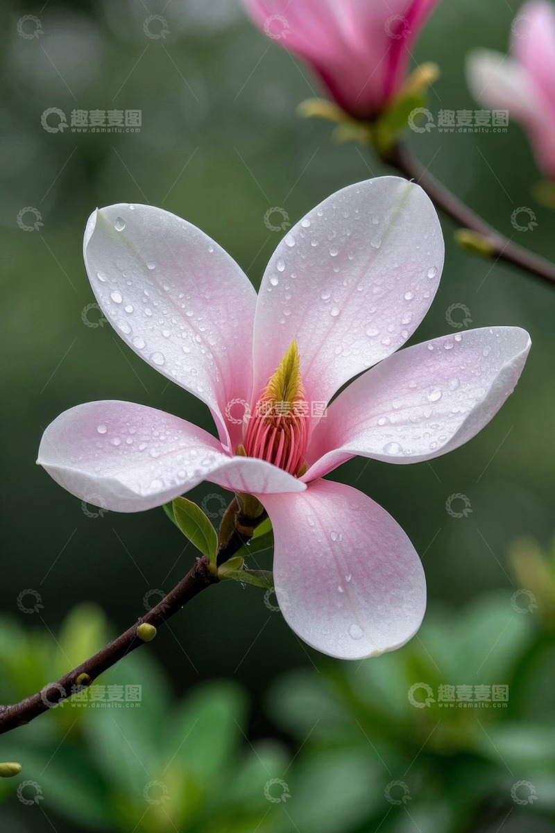 高清大图下载【趣麦麦图】带水珠的粉色玉兰花特写
