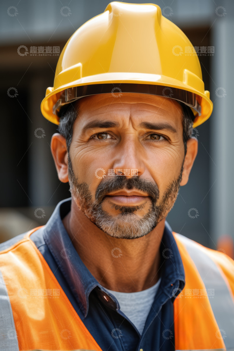 高清大图下载【趣麦麦图】戴安全帽的男性工人特写