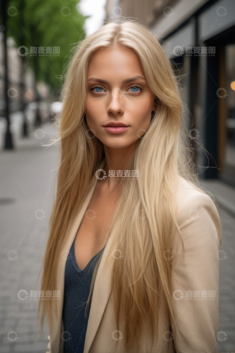 高清大图下载【趣麦麦图】街道上的金发女子人像