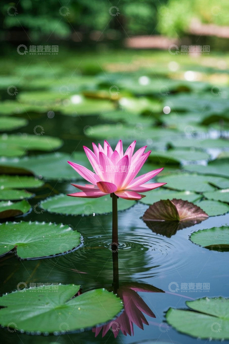高清大图下载【趣麦麦图】池塘中的粉色睡莲特写
