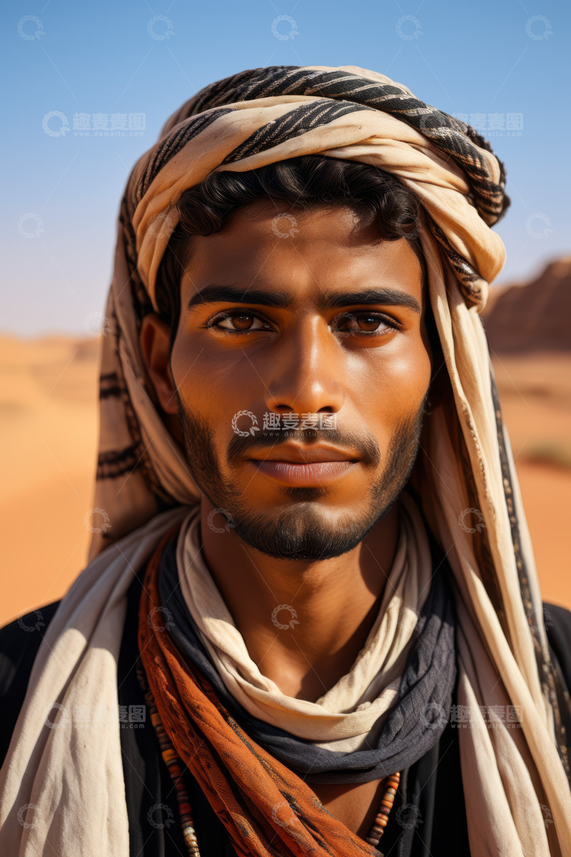 高清大图下载【趣麦麦图】沙漠中的阿拉伯男子肖像