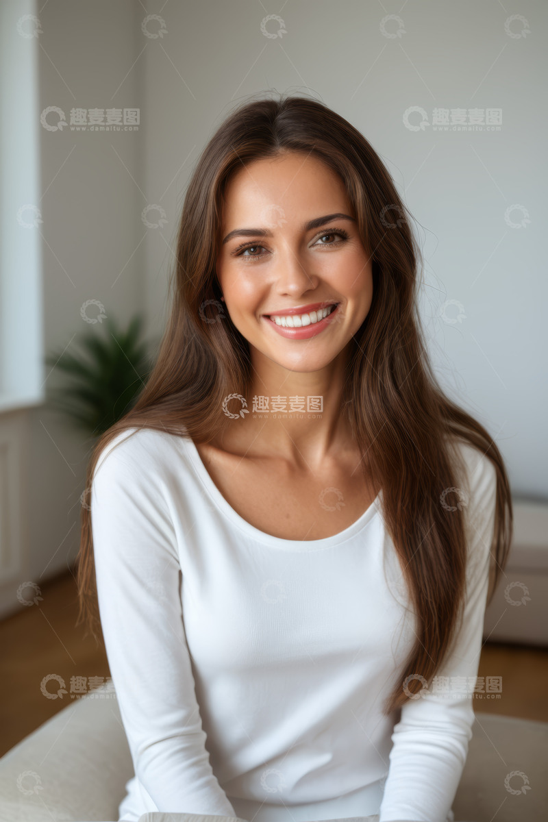 高清大图下载【趣麦麦图】微笑女人室内肖像