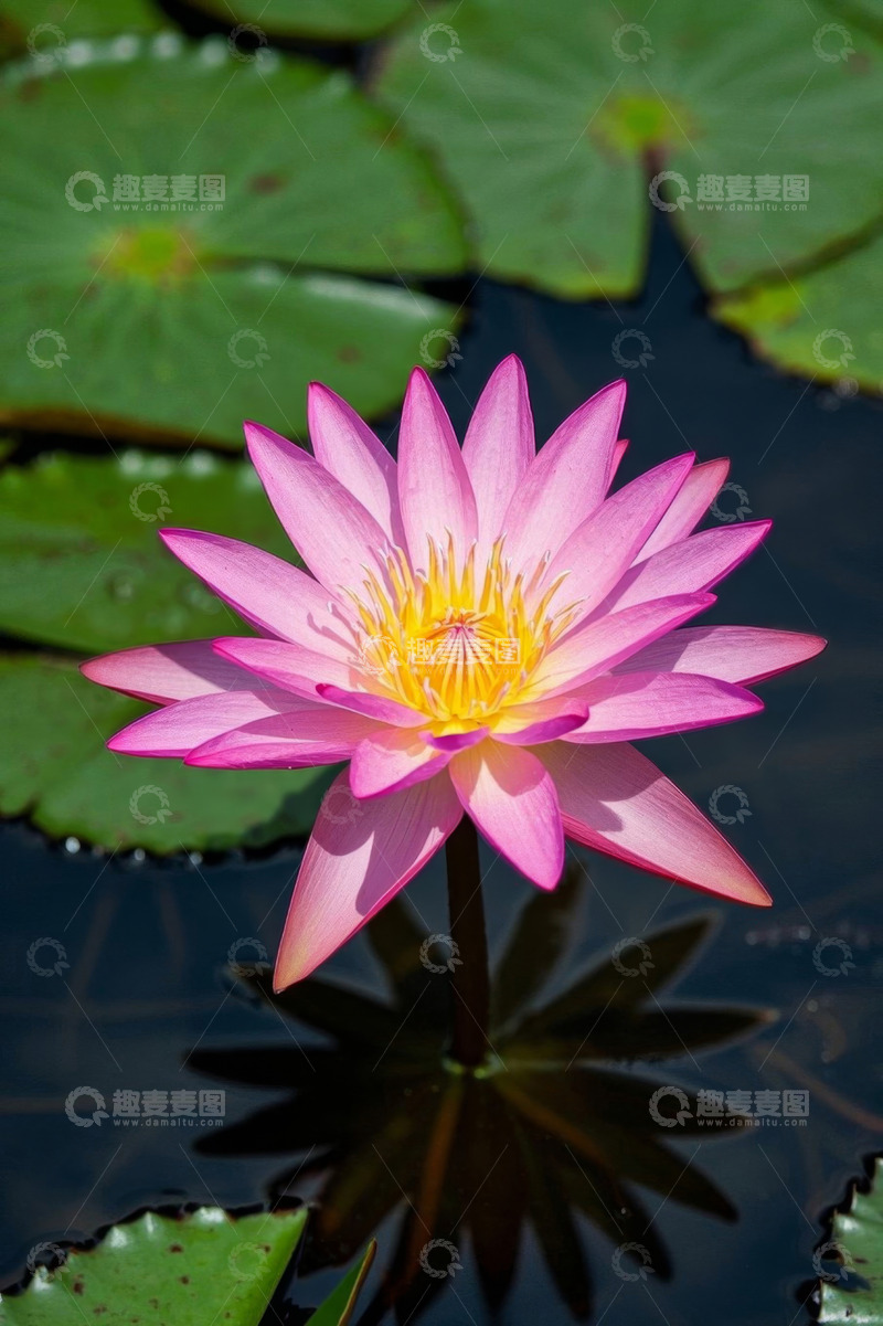 高清大图下载【趣麦麦图】池塘中的粉色睡莲特写