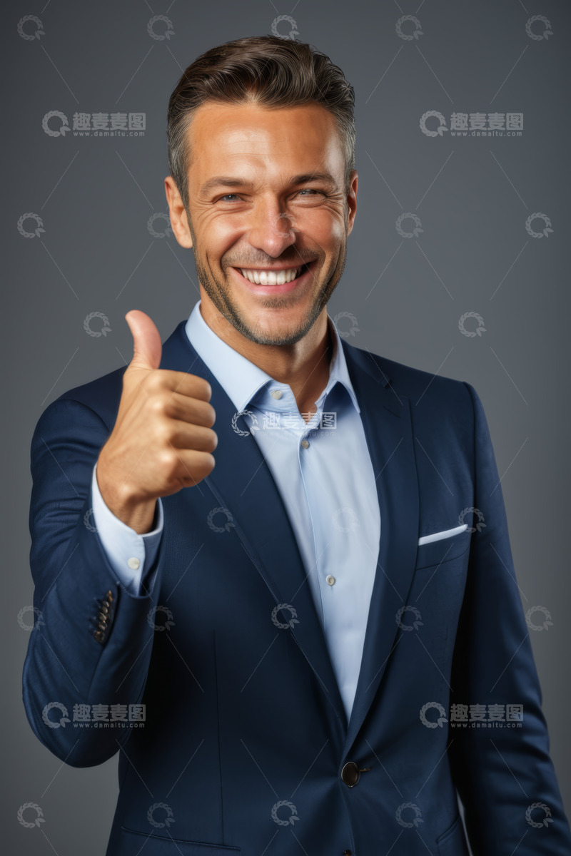 高清大图下载【趣麦麦图】穿西装男人竖大拇指
