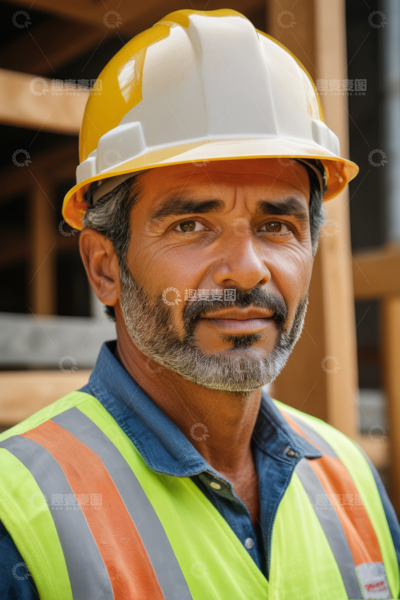 高清大图下载【趣麦麦图】建筑工人戴头盔穿反光背心