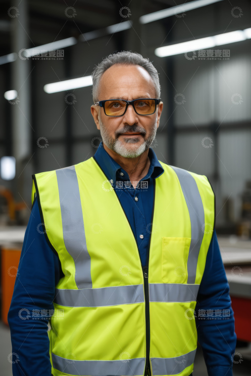 高清大图下载【趣麦麦图】工厂工人穿反光背心工作场景