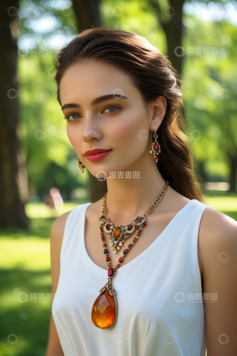 高清大图下载【趣麦麦图】户外佩戴首饰的女子肖像