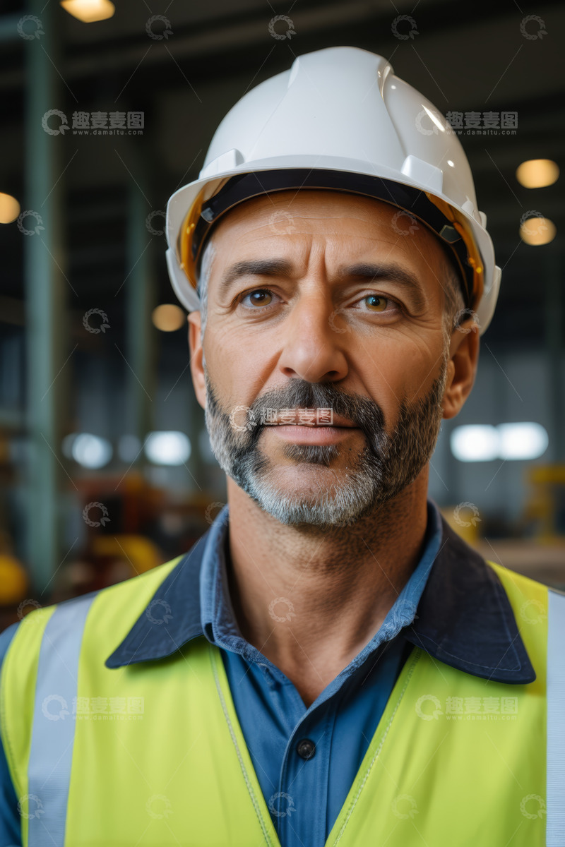高清大图下载【趣麦麦图】工厂工人头戴安全帽特写