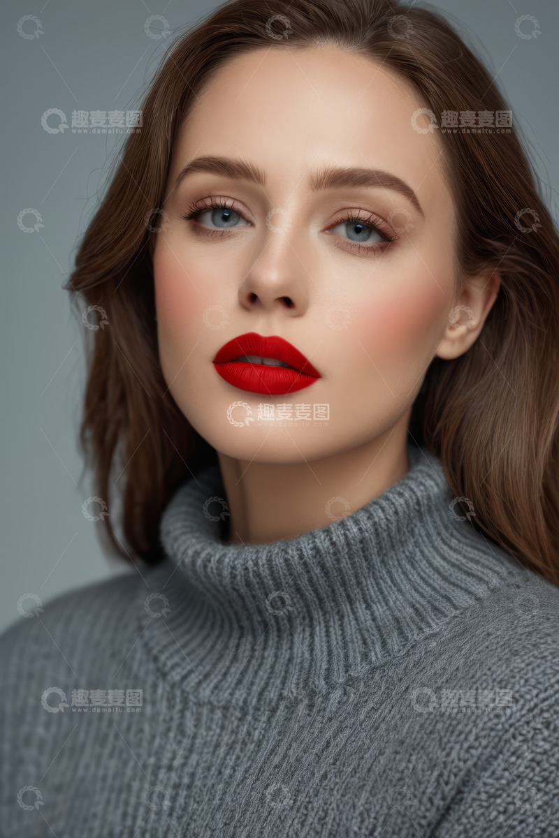 高清大图下载【趣麦麦图】穿高领毛衣的女性肖像