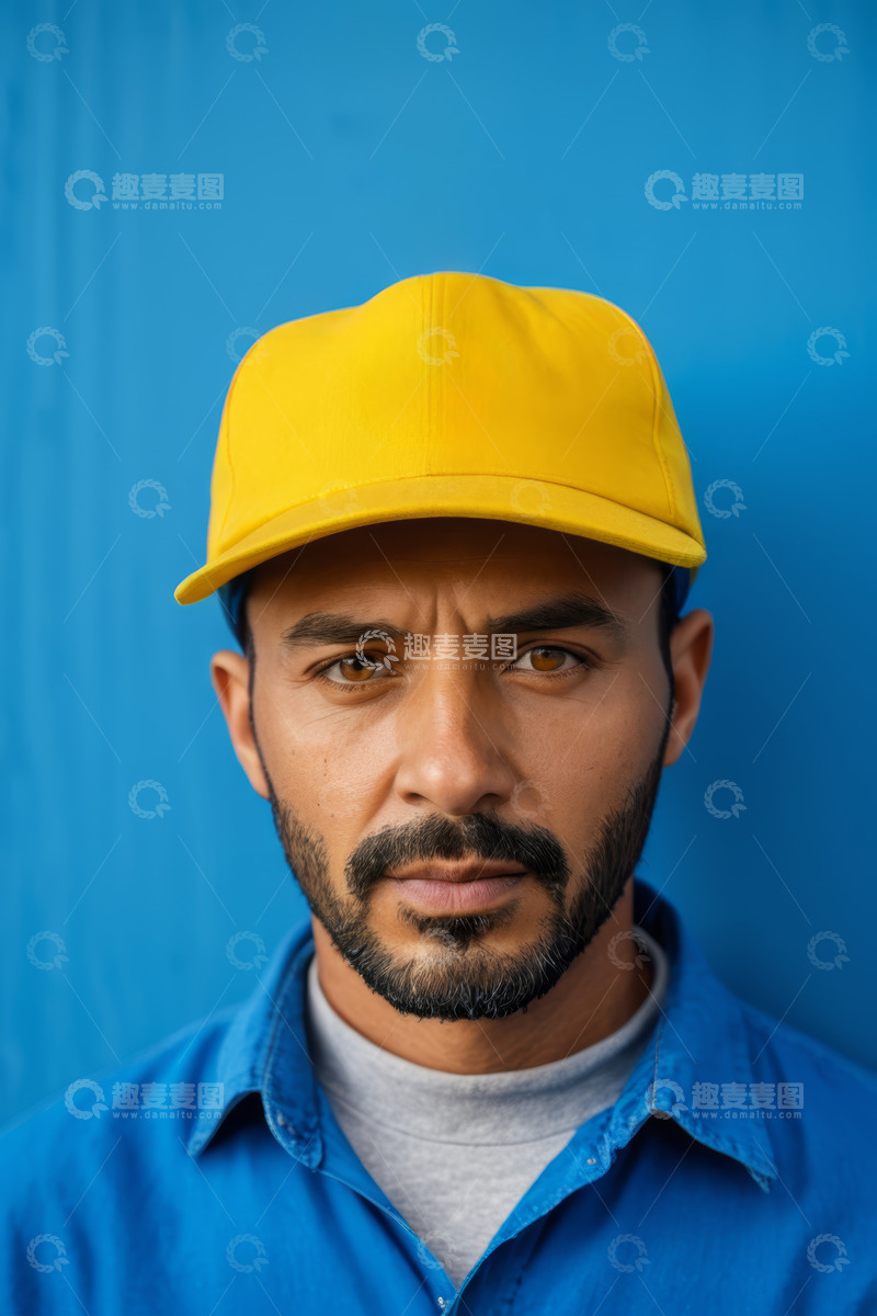 高清大图下载【趣麦麦图】戴黄色帽子男子的特写
