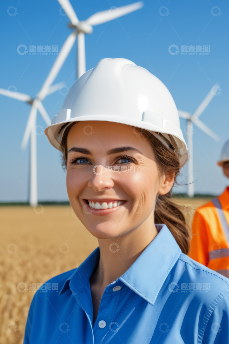 高清大图下载【趣麦麦图】风电工程师在田野中微笑